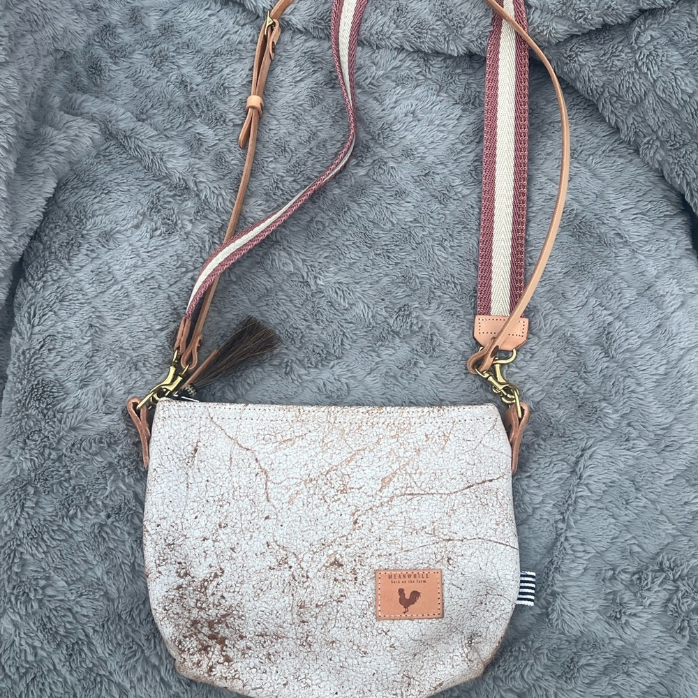 Meanwhile back on the farm Birch White Leather Sling Bag ~ extra strap included